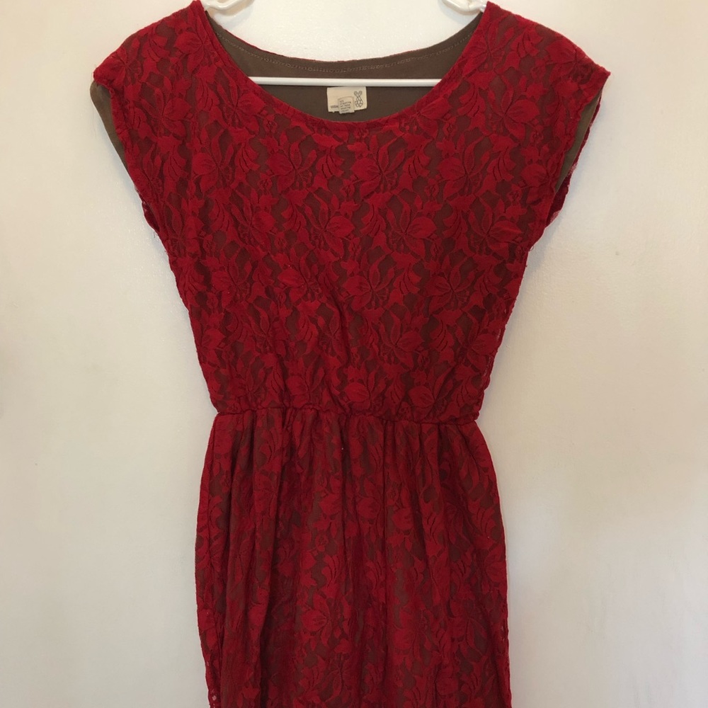 Red floral lace dress with brown interior